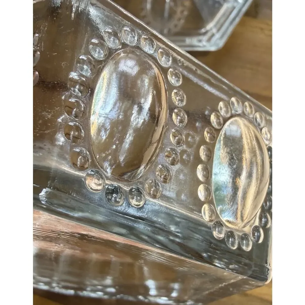 LE Smith Vintage Beaded Medallion Covered Vanity Powder Dish Trinket Box 1940s